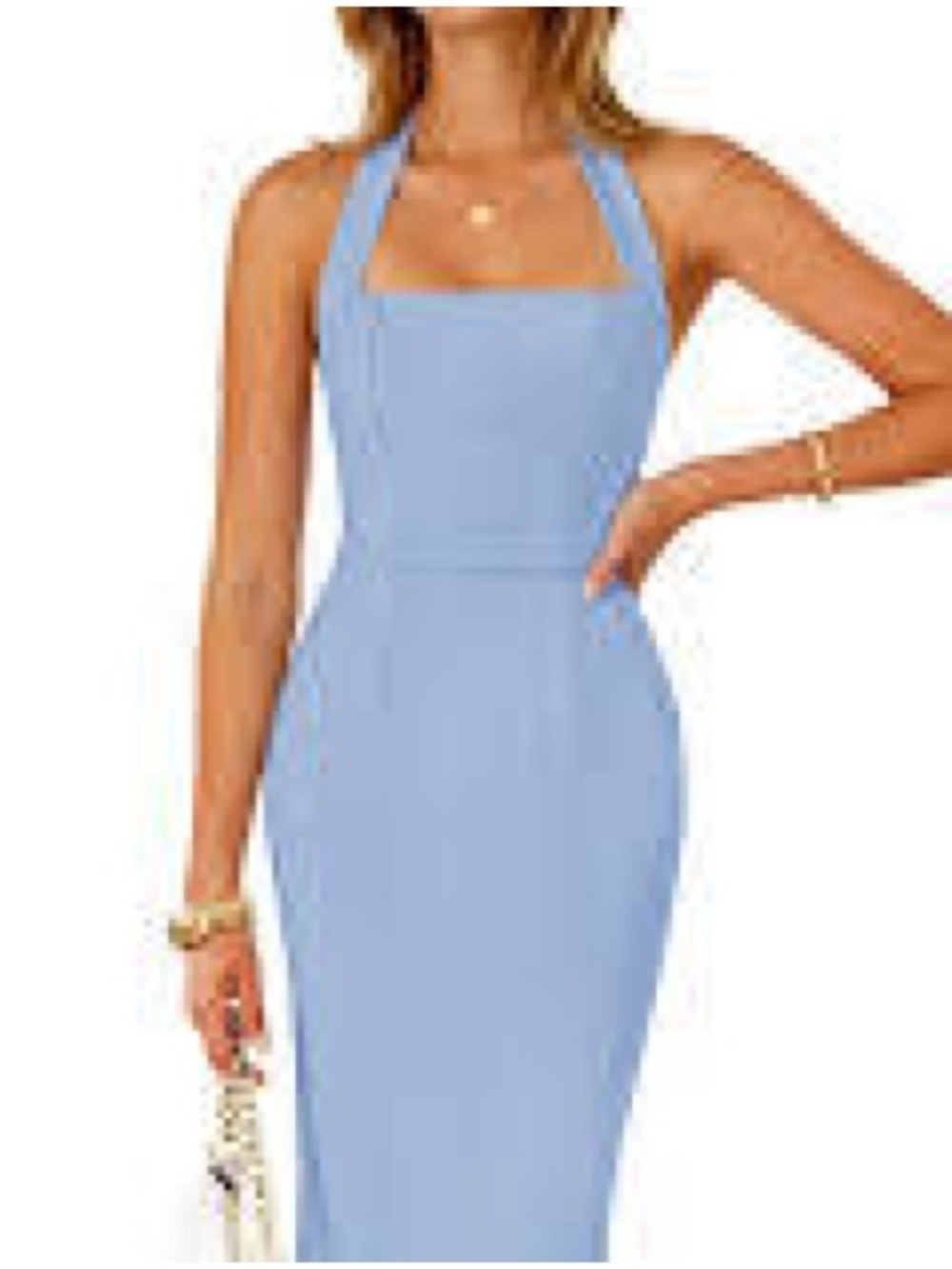 Strapless Light Blue Halter Sheath Dress